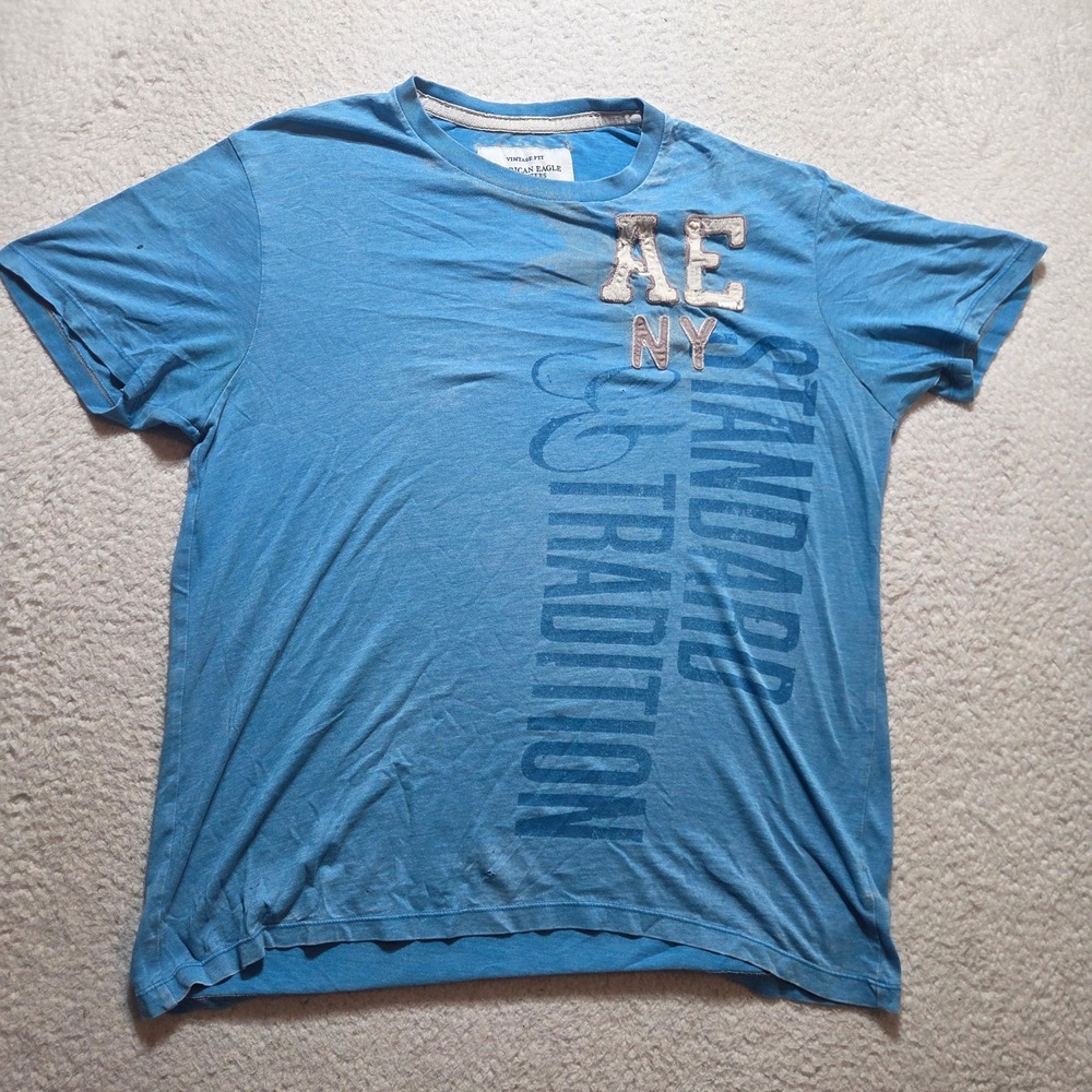 American Eagle T Shirt Mens XL Blue Graphic Vintage Fit Y2K Distressed Casual